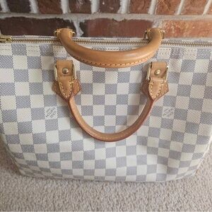 Louis Vuitton Cream and Brown Checkered Satchel